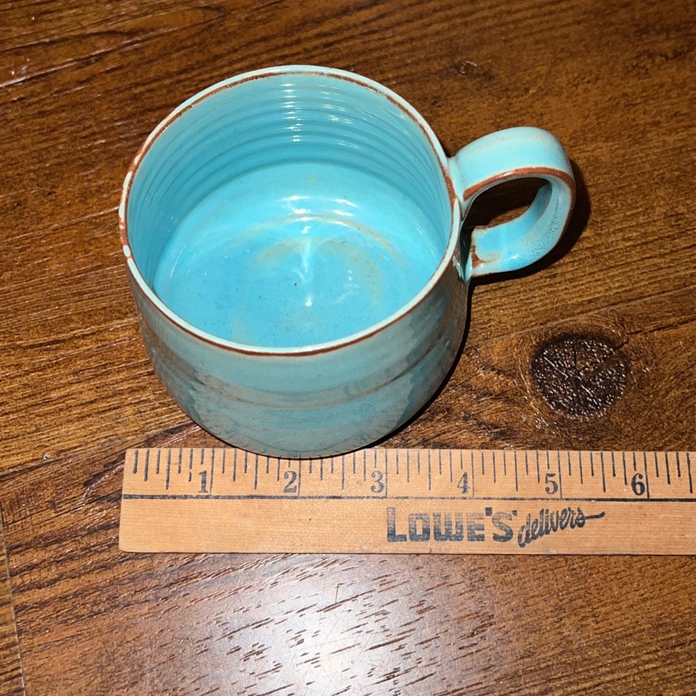(2) Vintage Turquoise Glazed Ceramic Stoneware Pottery Small Rustic Decor Mugs - Picture 7 of 8